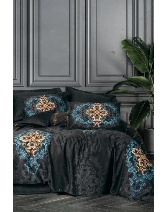 ÇOK SATAN Cotton Box Palace Saten Çift Kişilik Nevresim Takımı Dorhan Siyah