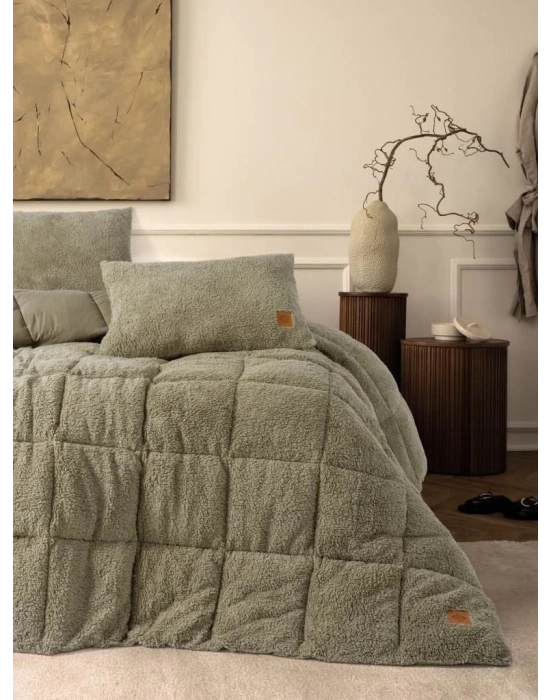 ÇOK SATAN Cotton Box Peluş Çift Kişilik Yorgan Seti Taş