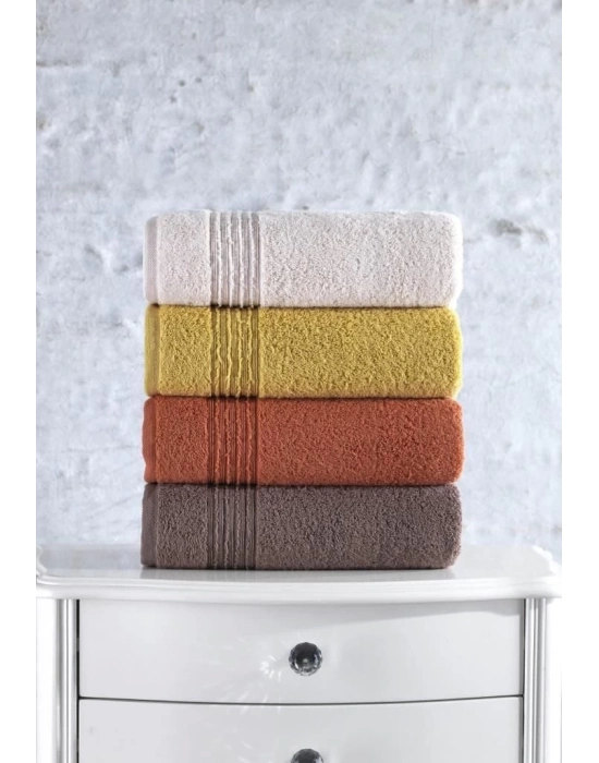 ÇOK SATAN Cotton Box Plump 50x90 4lü Havlu Seti Mercan Sarı Kahve Bej