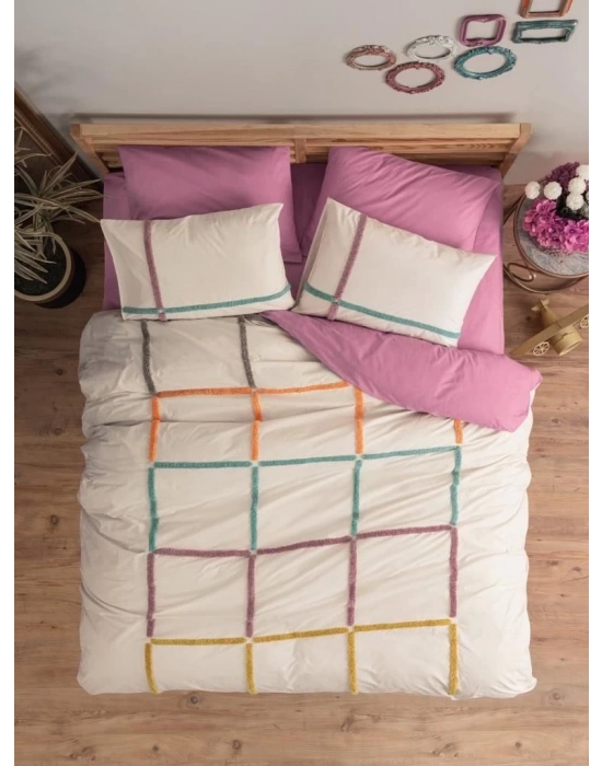 ÇOK SATAN Cotton Box Puff Nakışlı Ranforce Çift Kişilik Nevresim Takımı İnsula Gülkurusu