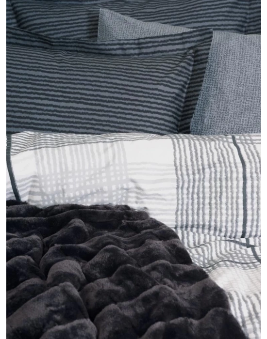 ÇOK SATAN Cotton Box Trim Çift Kişilik Battaniyeli Nevresim Takımı Smooth Siyah