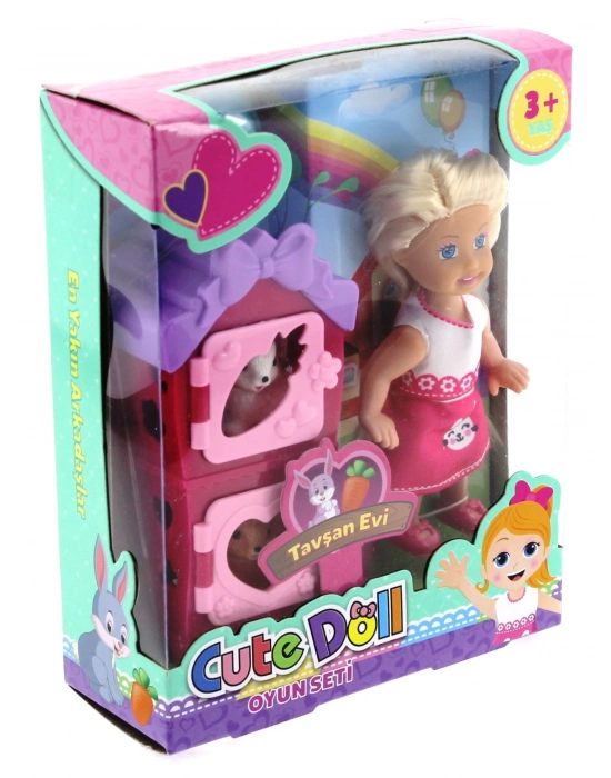 ÇOK SATAN Cute Doll Mini Bebek Tavşanlı ve İki Katlı Kulübe Oyun Seti