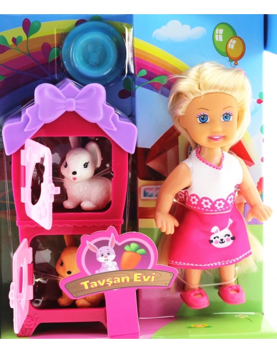 ÇOK SATAN Cute Doll Mini Bebek Tavşanlı ve İki Katlı Kulübe Oyun Seti