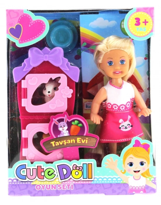 ÇOK SATAN Cute Doll Mini Bebek Tavşanlı ve İki Katlı Kulübe Oyun Seti