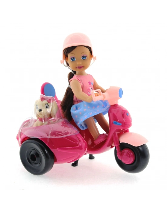 ÇOK SATAN Cute Doll Mini Bebek ve Köpekli Mor Motorsiklet