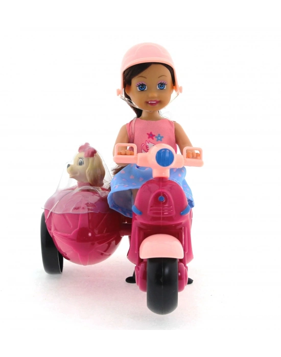 ÇOK SATAN Cute Doll Mini Bebek ve Köpekli Mor Motorsiklet