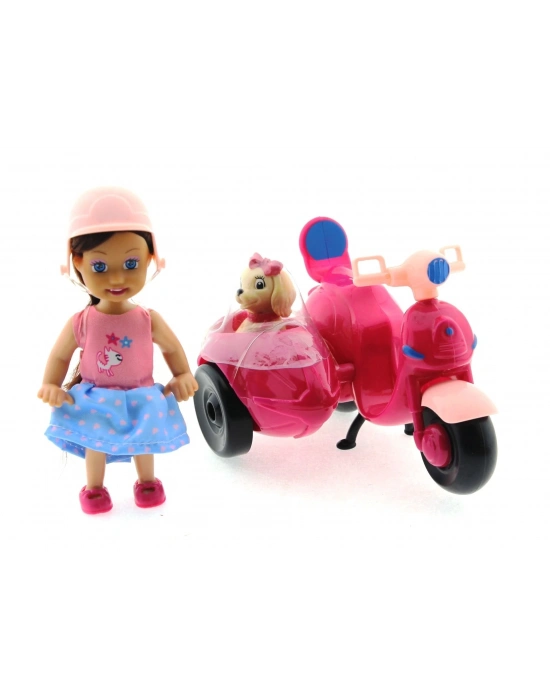 ÇOK SATAN Cute Doll Mini Bebek ve Köpekli Mor Motorsiklet