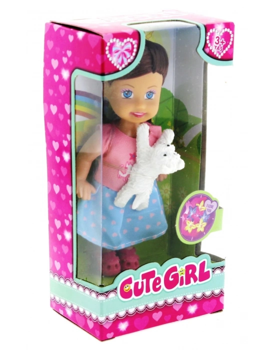 ÇOK SATAN Cute Girl Beyaz Köpekli ve Kumral Mini Bebek