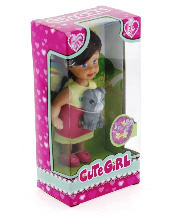 ÇOK SATAN Cute Girl Gri Köpekli ve Kumral Mini Bebek