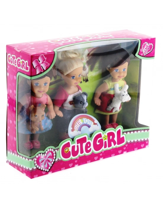 ÇOK SATAN Cute Girl Mini Bebek ve Evcil Hayvan Üçlü Set