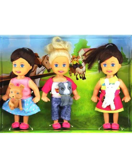 ÇOK SATAN Cute Girl Mini Bebek ve Evcil Hayvan Üçlü Set