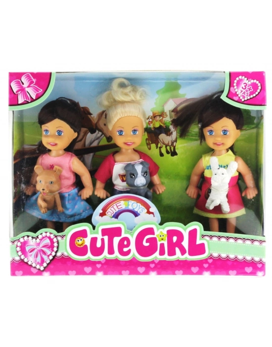 ÇOK SATAN Cute Girl Mini Bebek ve Evcil Hayvan Üçlü Set