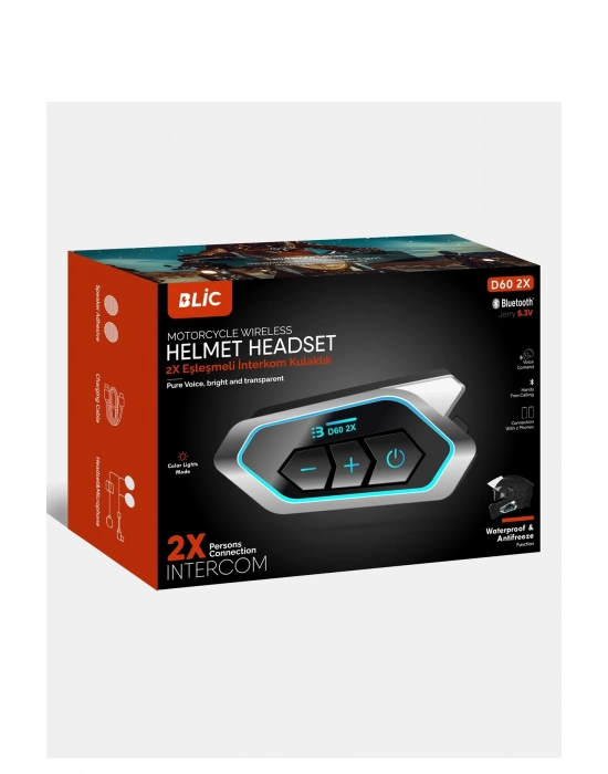 ÇOK SATAN D60 2x Motosiklet Kask Kulaklığı Bluetooth Intercom Rgb Işıklı 2 Intercom Bağlantılı
