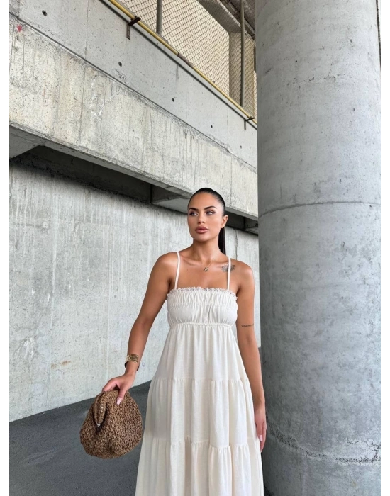 Dantelli askılı keten elbise s4310