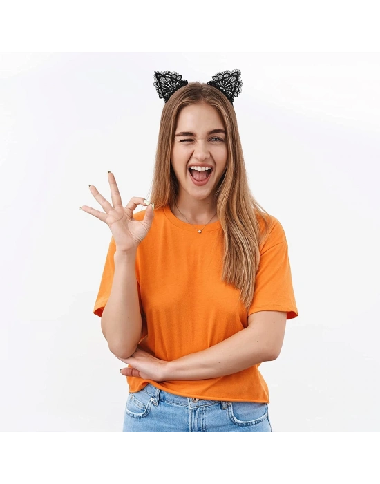 ÇOK SATAN Dantelli Siyah Kedi Tacı - Vintage Tarz Dantel Kedi Kulak