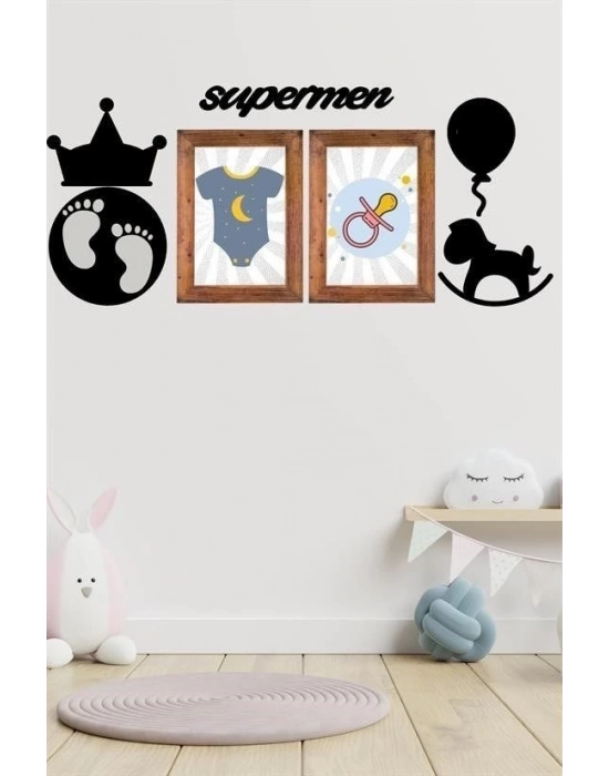 ÇOK SATAN DECO103 Supermen Dekoratif Duvar Süsü Tablo Aksesuar Ahşap Tasarım Hediye Pano Sticker Seti