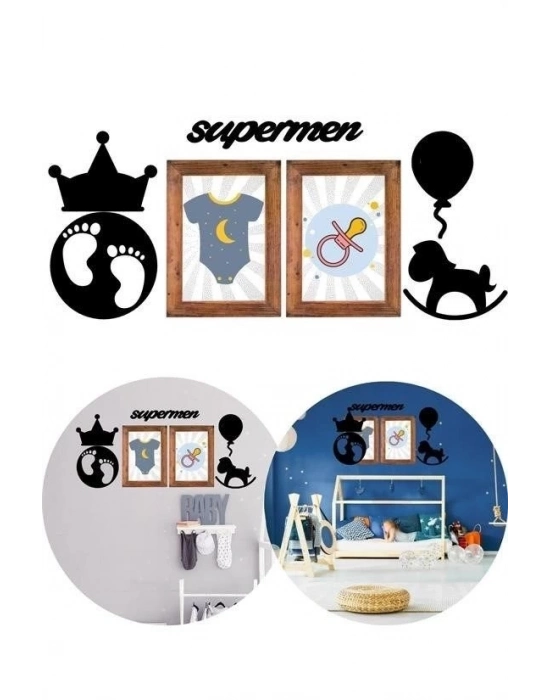 ÇOK SATAN DECO103 Supermen Dekoratif Duvar Süsü Tablo Aksesuar Ahşap Tasarım Hediye Pano Sticker Seti