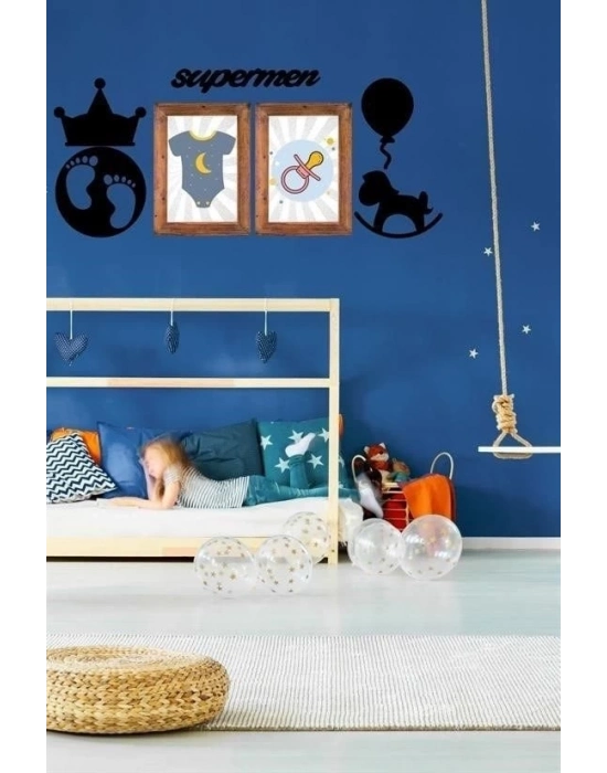 ÇOK SATAN DECO103 Supermen Dekoratif Duvar Süsü Tablo Aksesuar Ahşap Tasarım Hediye Pano Sticker Seti