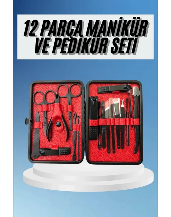 ÇOK SATAN Deri Çantalı Siyah Paslanmaz Çelik 17 Parça Manikür Pedikür Seti