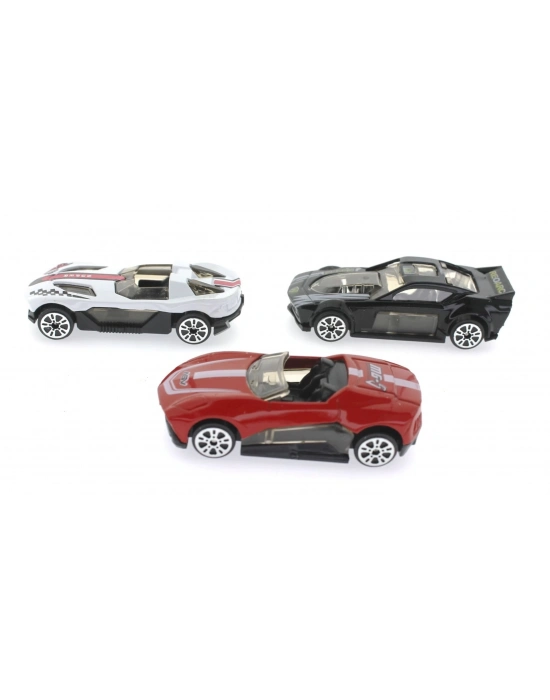 ÇOK SATAN Die Cast Metal 3lü Yarış Arabaları Siyah Araçlı