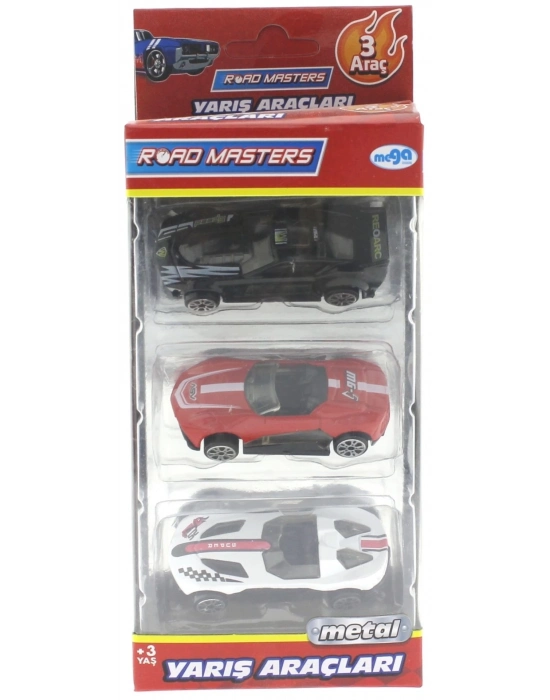 ÇOK SATAN Die Cast Metal 3lü Yarış Arabaları Siyah Araçlı