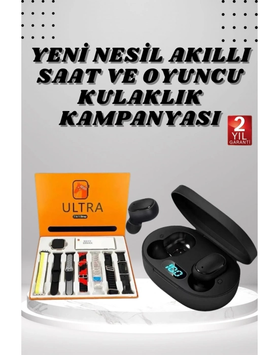 ÇOK SATAN Dijital Göstergeli Kulaklık ve 7 Kordonlu Akıllı Saat Android ve İOS Uyumlu Uyku Takibi Sesli Görüşme