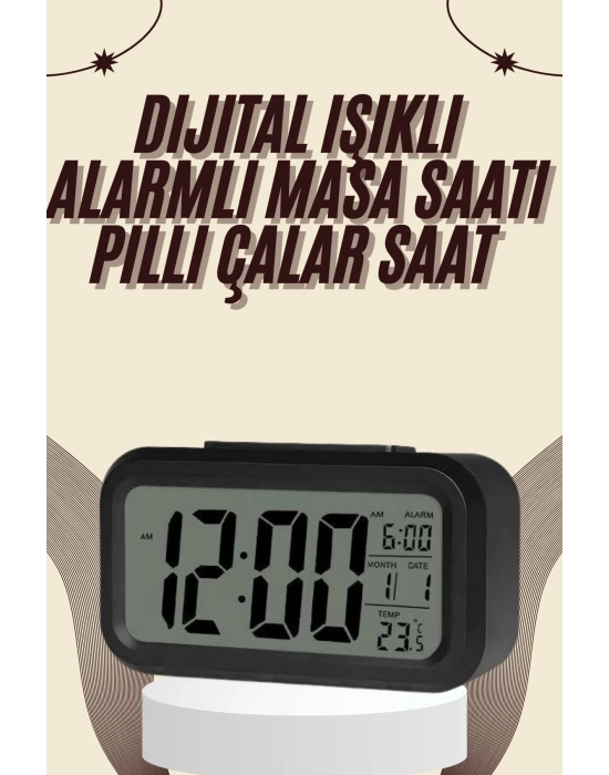 ÇOK SATAN Dijital Masa Saati Termometreli Takvim Çalar Saat Led Ekran Pilli