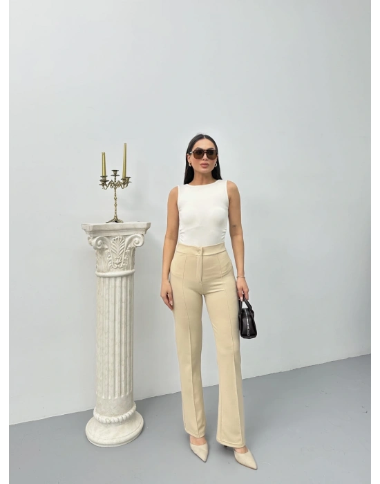 Düğmeli Palazzo pantolon bej p170091