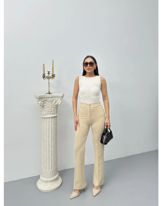 Düğmeli Palazzo pantolon bej p170091