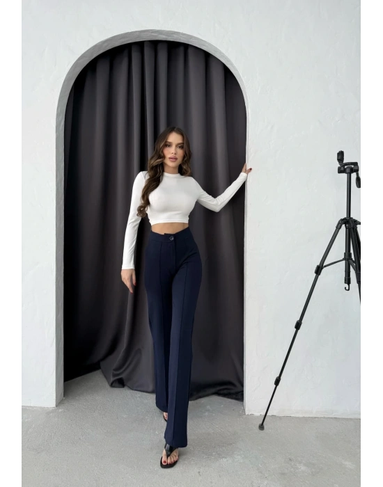 Düğmeli Palazzo pantolon lacivert p170091