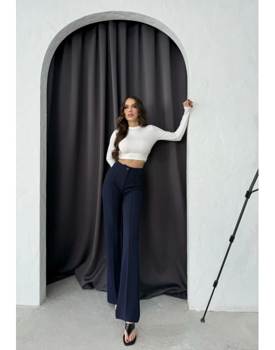 Düğmeli Palazzo pantolon lacivert p170091