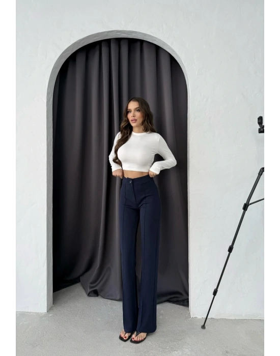 Düğmeli Palazzo pantolon lacivert p170091