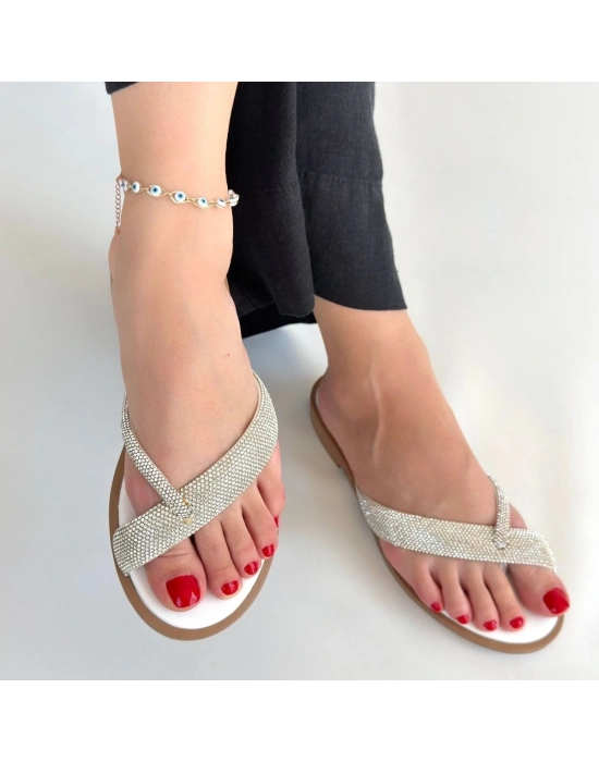 Eday Gümüş Boncuk İşlemeli Terlik