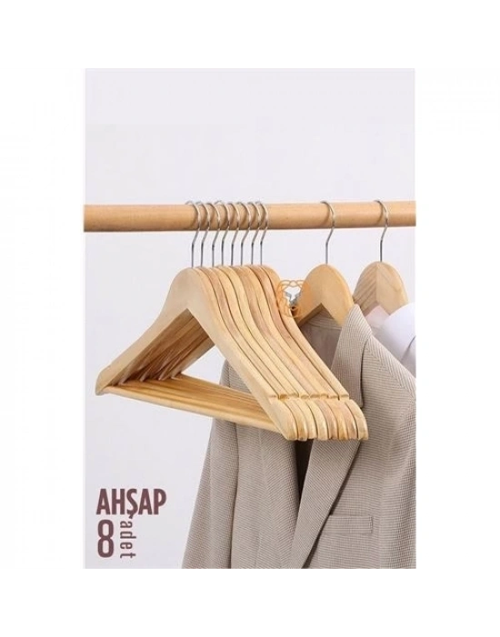 ÇOK SATAN Elbise Askısı Natural Ahşap 8 ADET