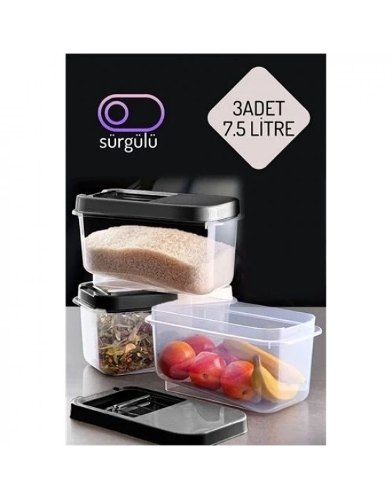 ÇOK SATAN Erzak Bakliyat Saklama Kabı 3 lü Set 7.5 Lt Antrasit