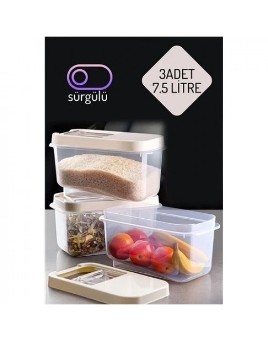ÇOK SATAN Erzak Bakliyat Saklama Kabı 3 lü Set 7.5 Lt Krem