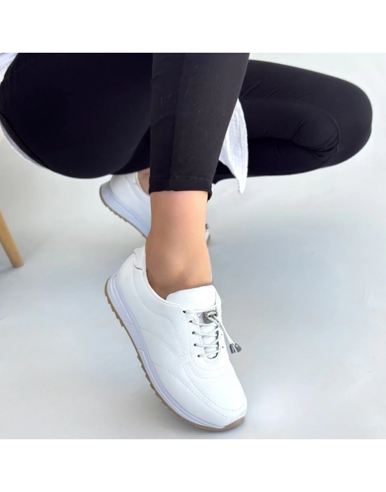 Finna Beyaz Cilt Bağcıklı Spor Ayakkabı