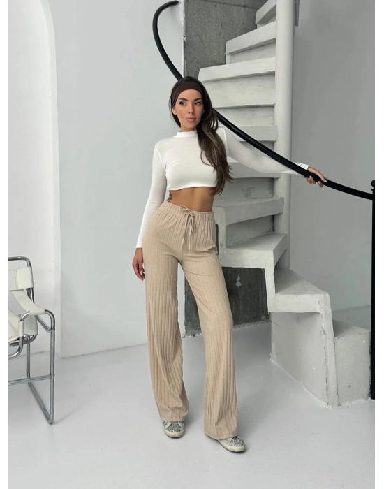 Fitilli şardonlu pantolon bej a4058