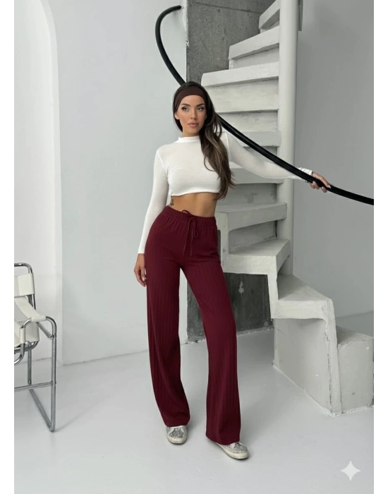 Fitilli şardonlu pantolon bordo a4058