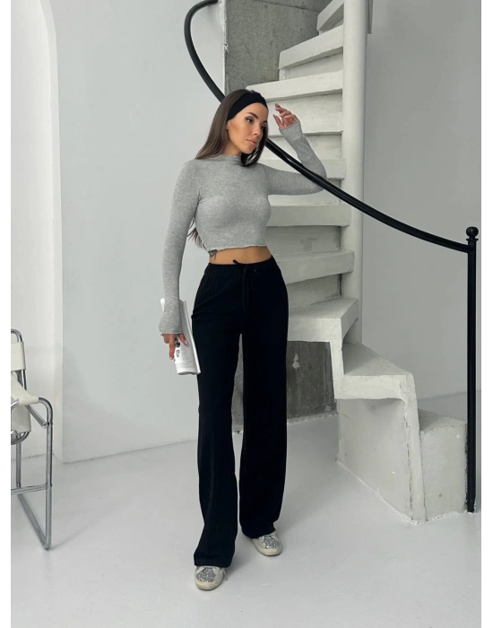 Fitilli şardonlu pantolon siyah a4058