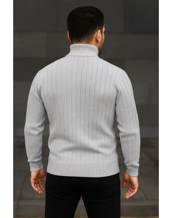 Fitilli Triko Kazak 2li Set Gri Siyah Regular Balıkcı Yaka Tam Boğazlı Triko Seti Modeli Kazak