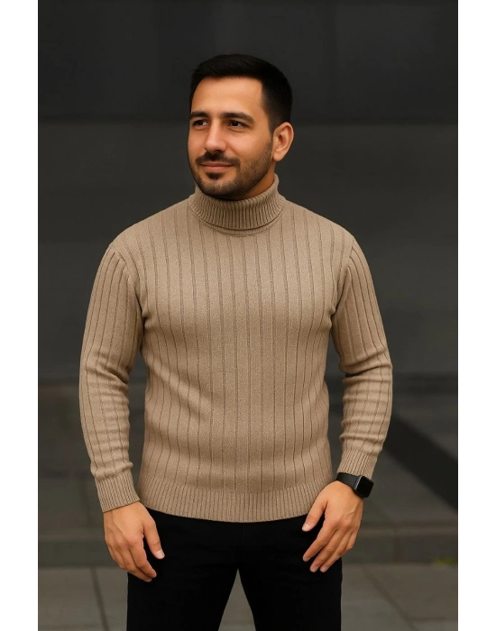 Fitilli Triko Kazak 3lÜ Set Bej Haki Siyah Regular Balıkcı Yaka Tam Boğazlı Triko Seti Modeli Kazak