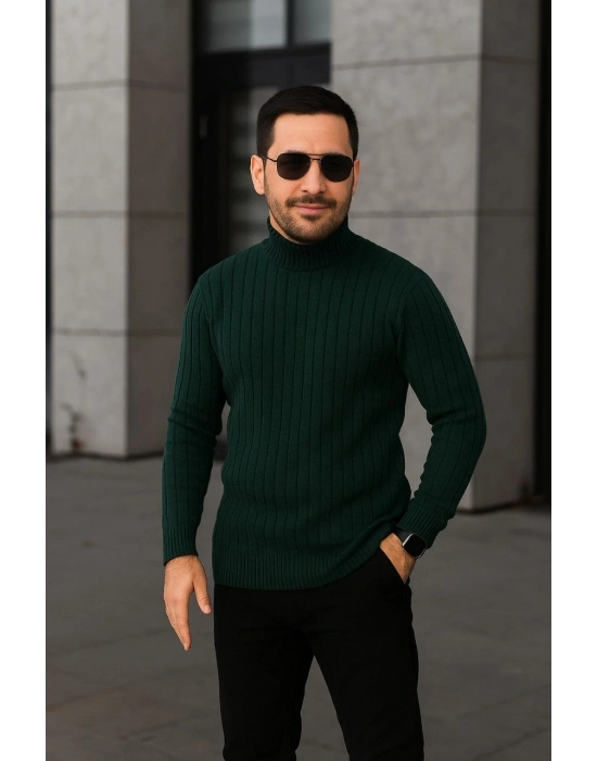 Fitilli Triko Kazak 3lÜ Set Bej Haki Siyah Regular Balıkcı Yaka Tam Boğazlı Triko Seti Modeli Kazak