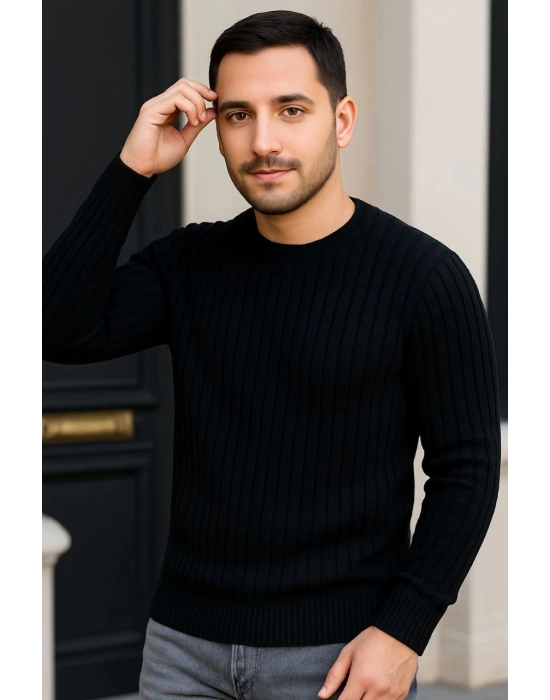 Fitilli Triko Kazak 3’lü Set – Gri, Haki, Siyah | Kalın Dokuma Pamuklu Regular Fit Bisiklet Yaka Uzun Kollu Kışlık ve Baharlık Rahat Triko Kombini