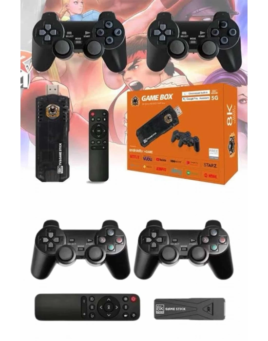 ÇOK SATAN Game Stick Çift Oyun Konsolu Smart TV Game Box 8k Ultra HD 64 Gb
