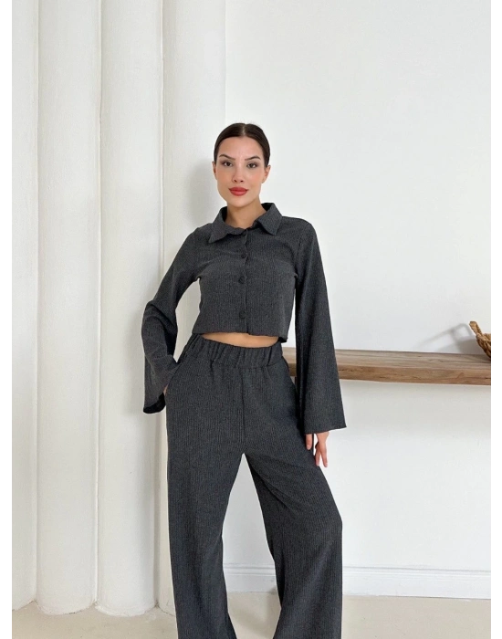 Gömlek yaka kaplama düğmeli takım antrasit st265866