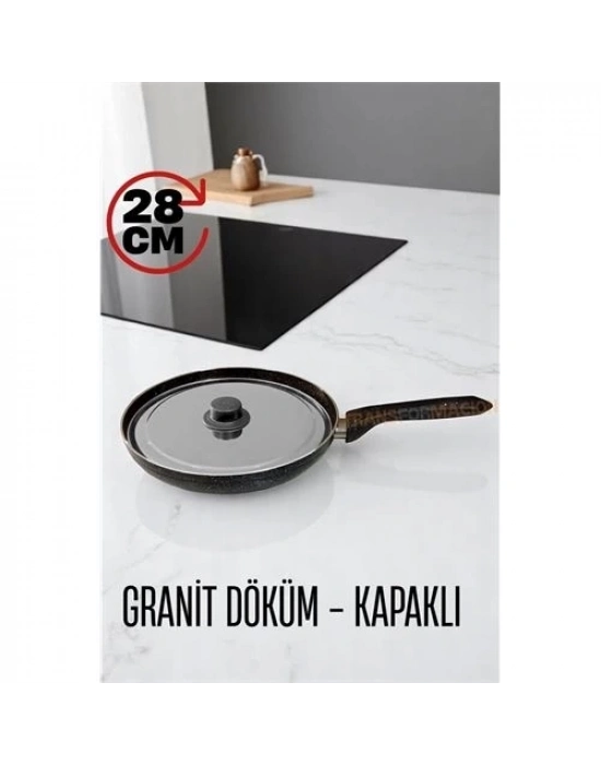 ÇOK SATAN Granit Döküm Tava Paslanmaz Çelik Kapaklı -Yapışmaz Taban 28 Cm
