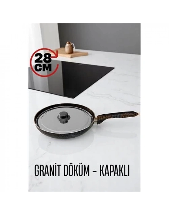 ÇOK SATAN Granit Döküm Tava Paslanmaz Çelik Kapaklı -Yapışmaz Taban 28 Cm