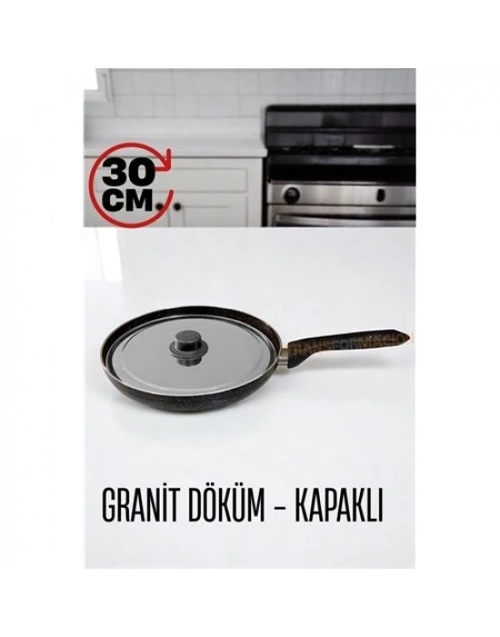 ÇOK SATAN Granit Döküm Tava Paslanmaz Çelik Kapaklı -Yapışmaz Taban 30 Cm