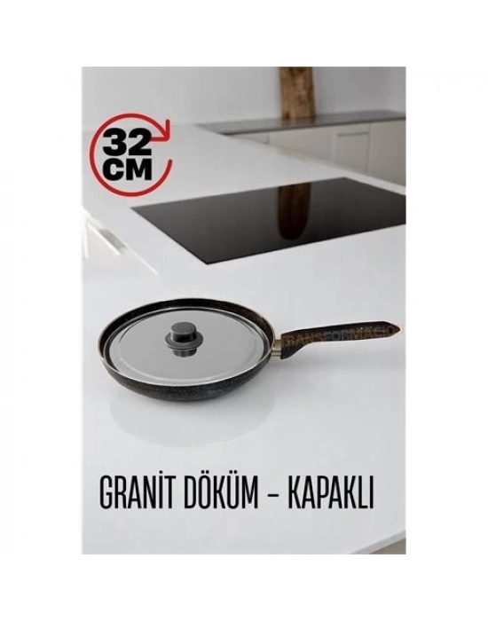 ÇOK SATAN Granit Döküm Tava Paslanmaz Çelik Kapaklı -Yapışmaz Taban 32 Cm